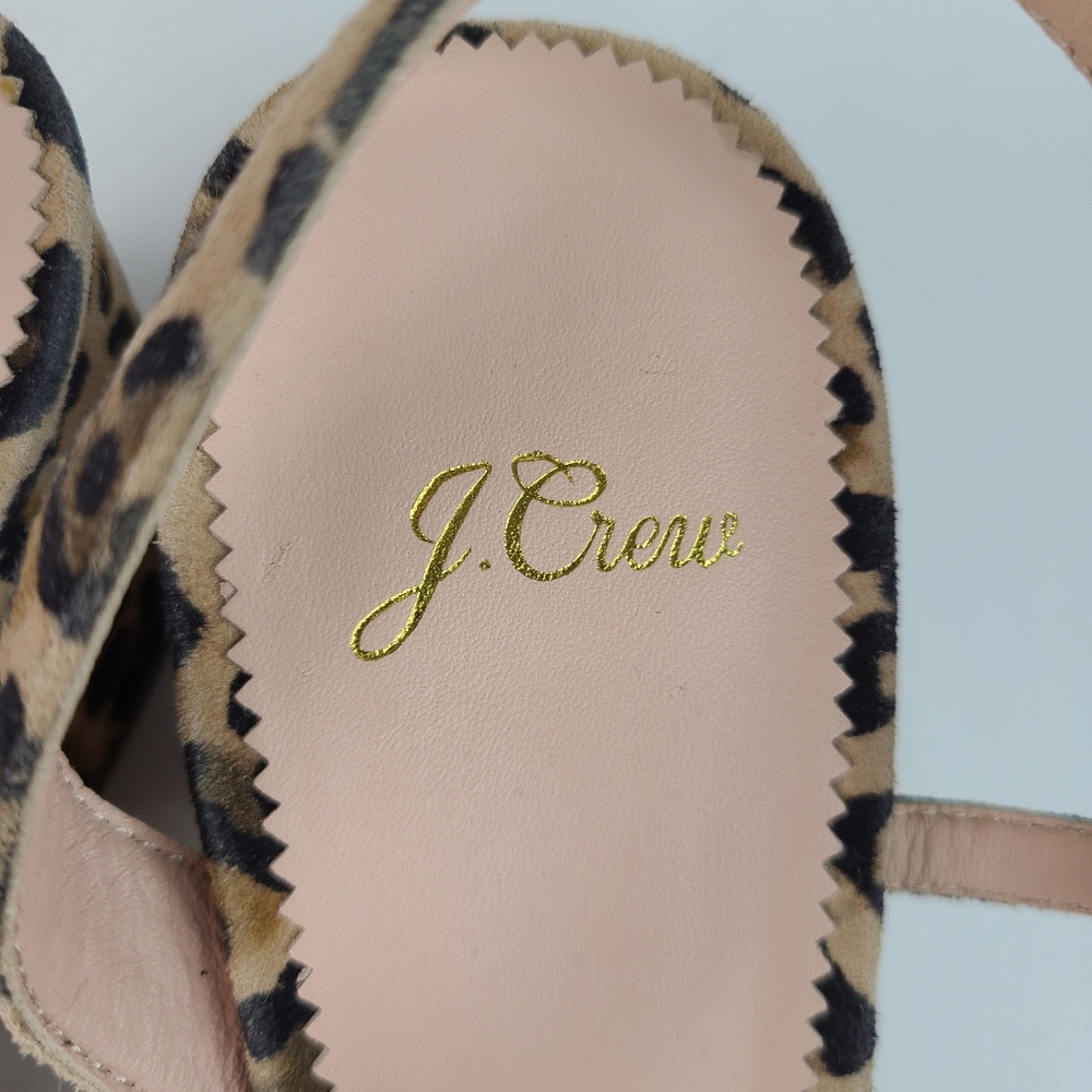 J. Crew Odette suede leather leopard print strappy block heeled sandals 8.5 - Picture 10 of 12